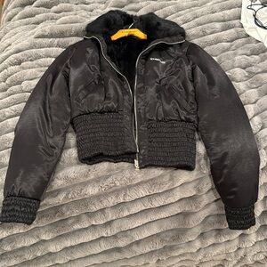 Black Bebe coat Size L Barely warn with soft fur inside